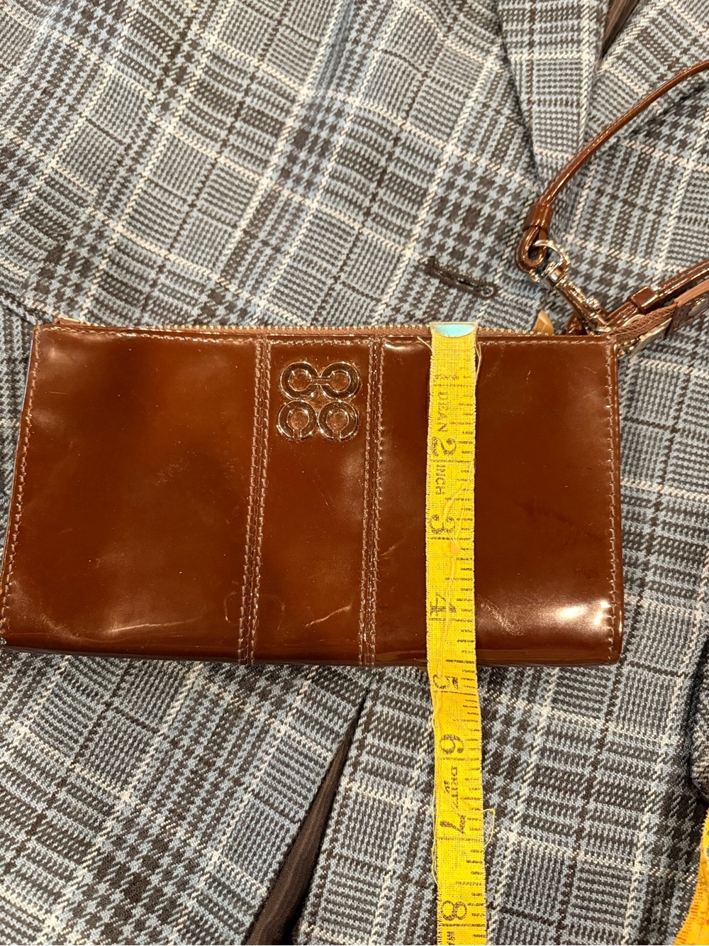Coach Brown Patent Leather Wristlet with large animal print scarf - Picture 13 of 13